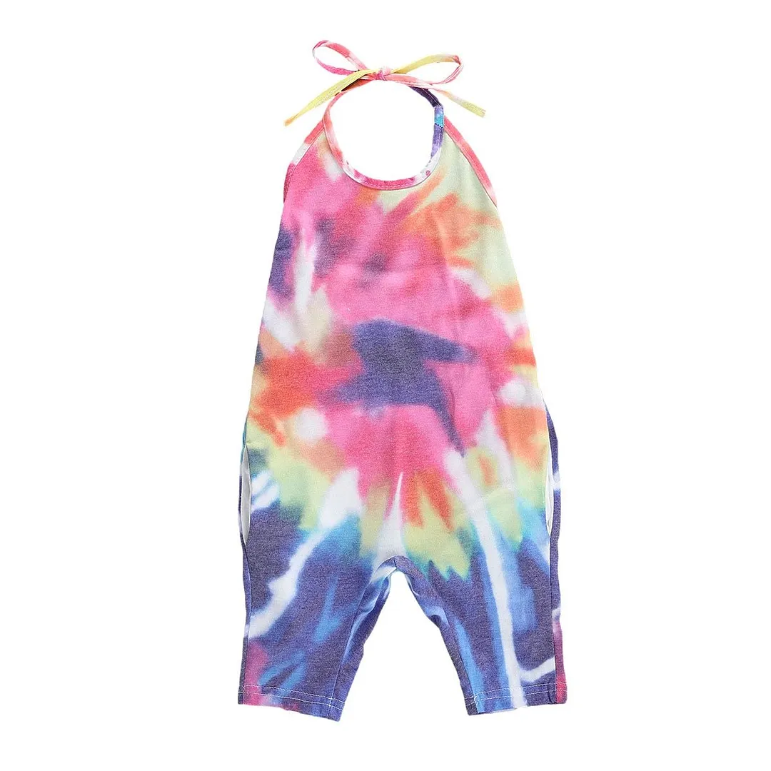 Children Summer Clothing Infant Kids Baby Girls Tie dye Romper Spaghetti Colorful Gradient Sunsuits Fashion Jumpsuits 2-6T