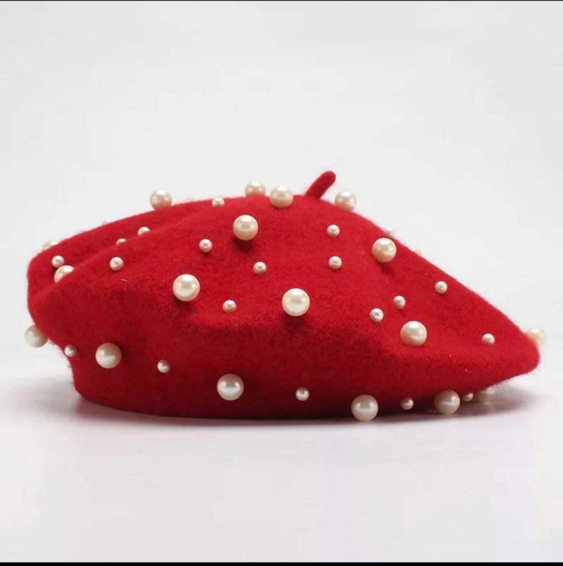 Red Pearl Beaded Beret Hat