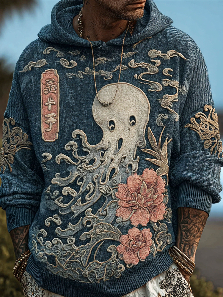 Japanese Ghost Art Men's Knit Hooded Sweater  artssus