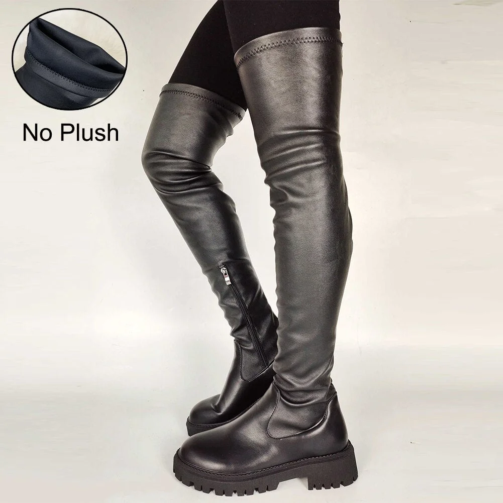 Brand ZA Platform Chunky Heel Zipper Ladies Thigh High Boots Fashion Comfy Black Design Casual Over The Knee Boots For Women