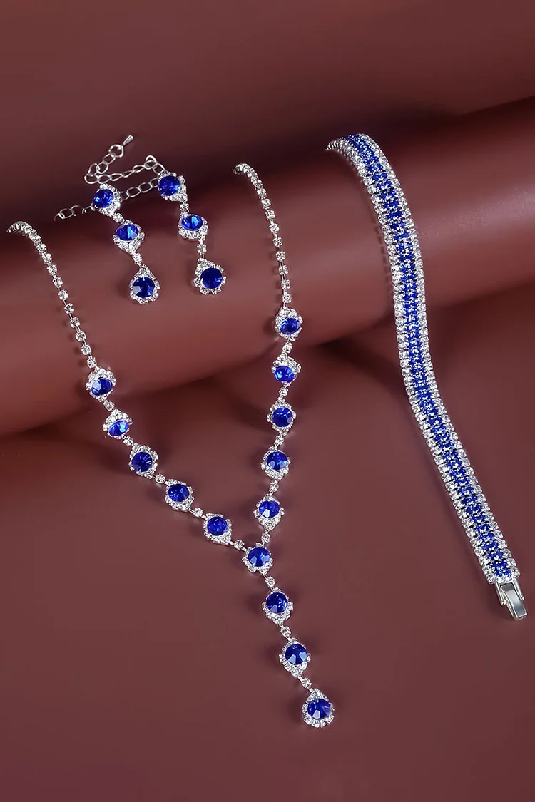 Colorblock Rhinestone Necklace Dangle Earrings Bracelet Three Piece Set