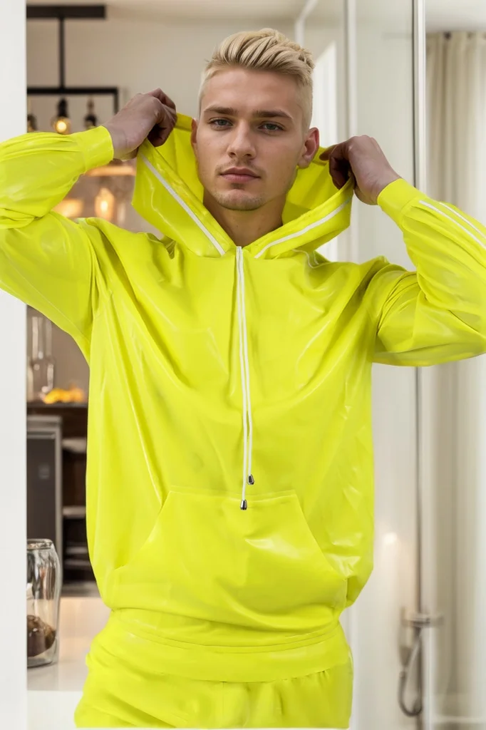 Men Latex Jackets Male Standard Latex Sports Tracksuit Jacket Casual Minimalist Bright Boy Style Jacket (KG31562)