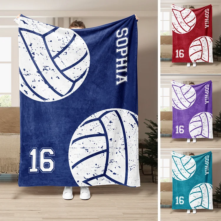 Personalized Volleyball Blanket, Custom Name Number Soft Cozy Blankets | BKKid326
