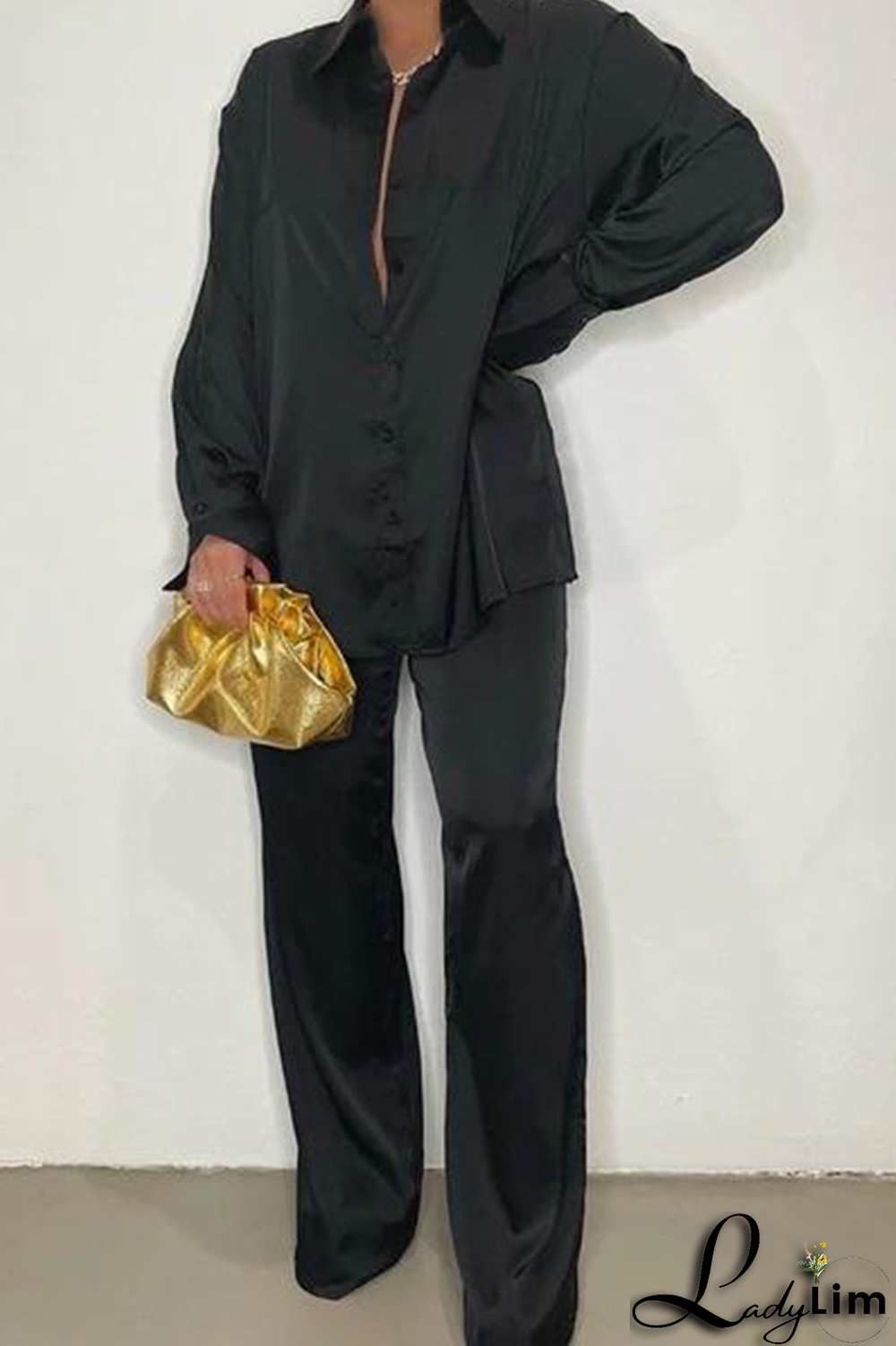 Coffee Casual Solid Patchwork Turndown Collar Long Sleeve Two Pieces