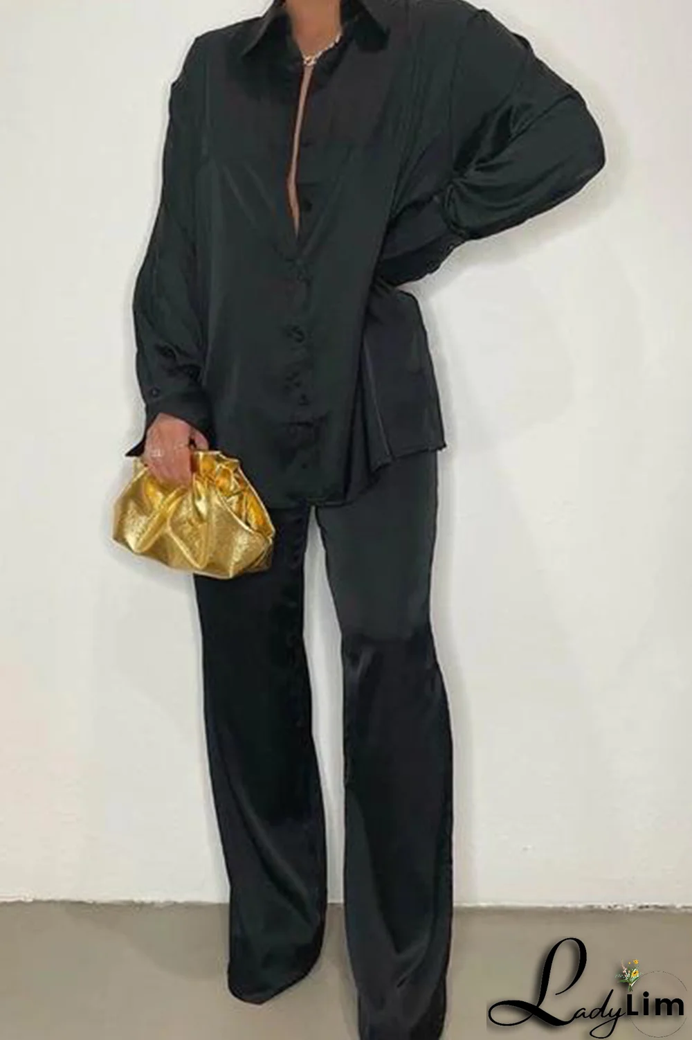 Coffee Casual Solid Patchwork Turndown Collar Long Sleeve Two Pieces