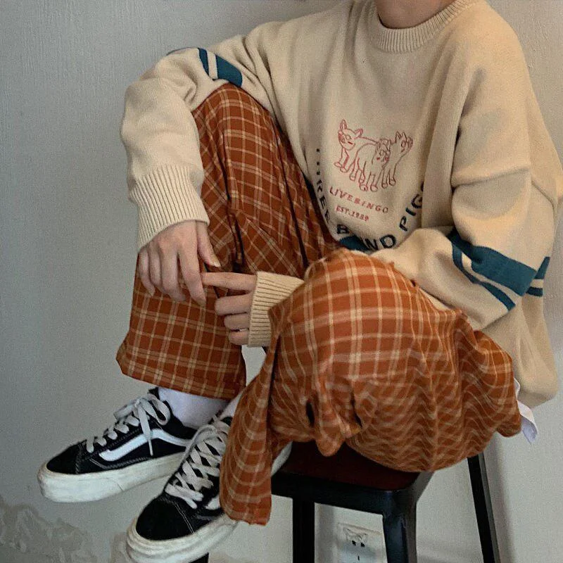Brownm Waist Checkered Sweatpants