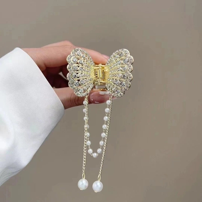 Metal Butterfly Hairpin Women’s High-grade Temperament Half-tie Hair Tassel Pendant Hair Accessories New Back Head Clip