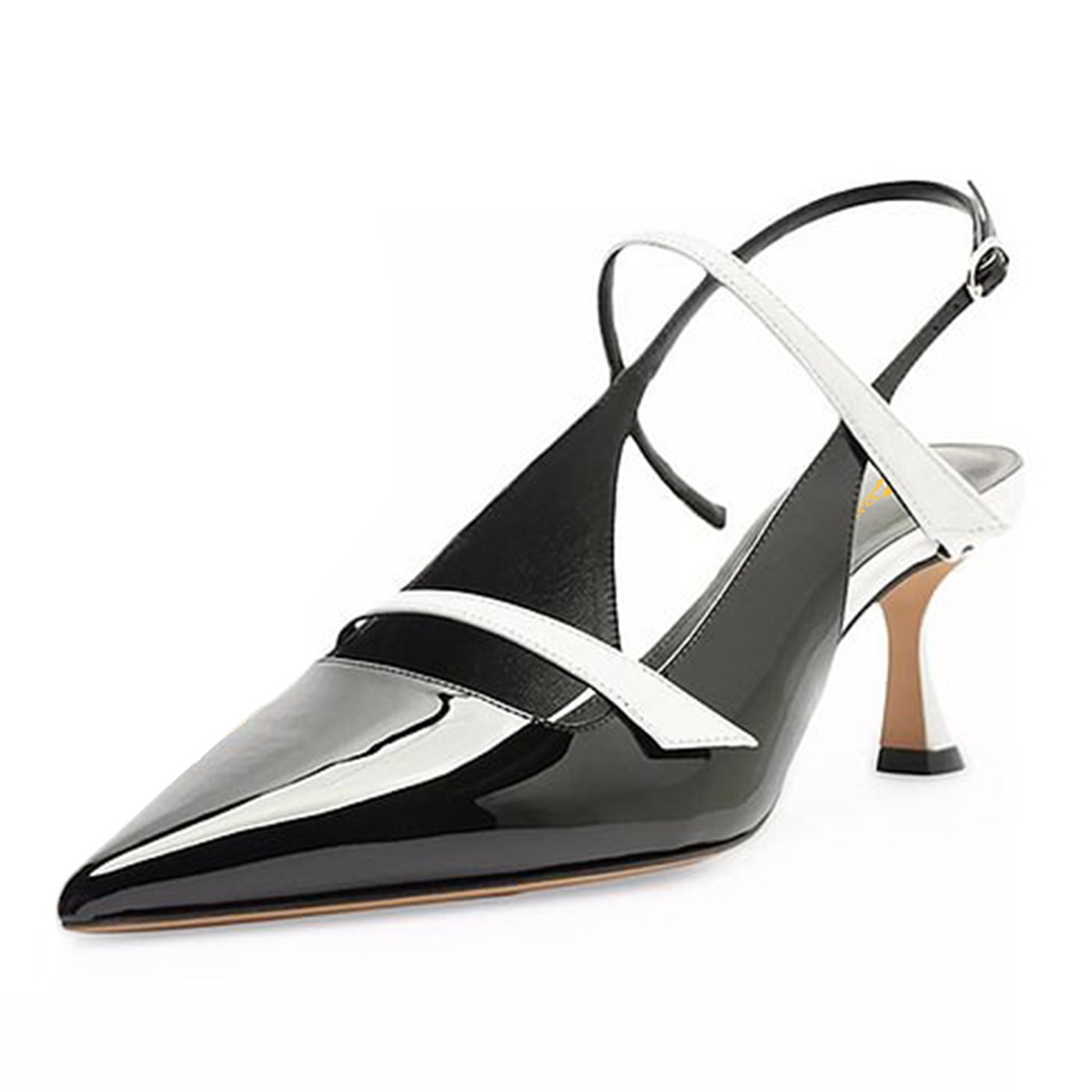 Black Pointed Toe Slingback Pumps Shoes with Flared Heels Nicepairs