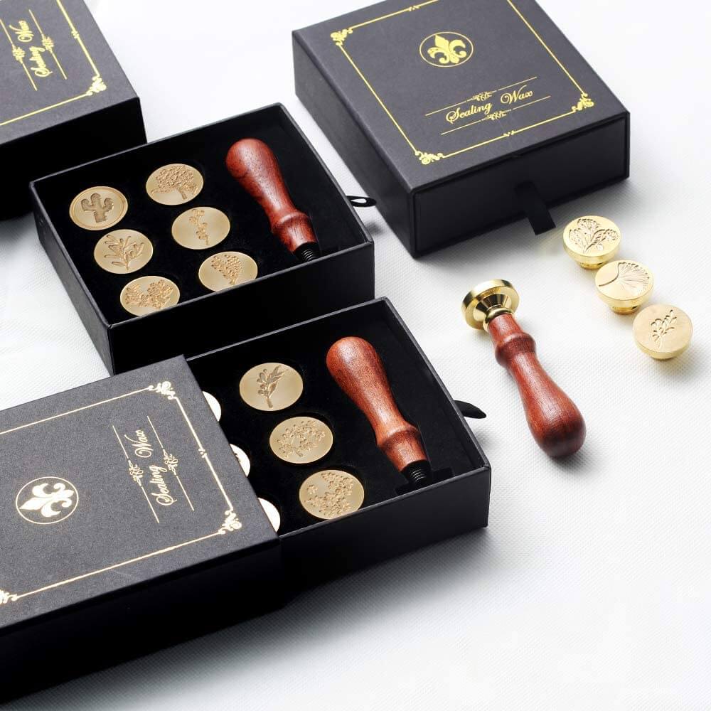 Wax Seal Stamp Kit, Include Wax Stamp Brass Heads with Wooden Hilt, for  Holiday, Postcards, Invitations 