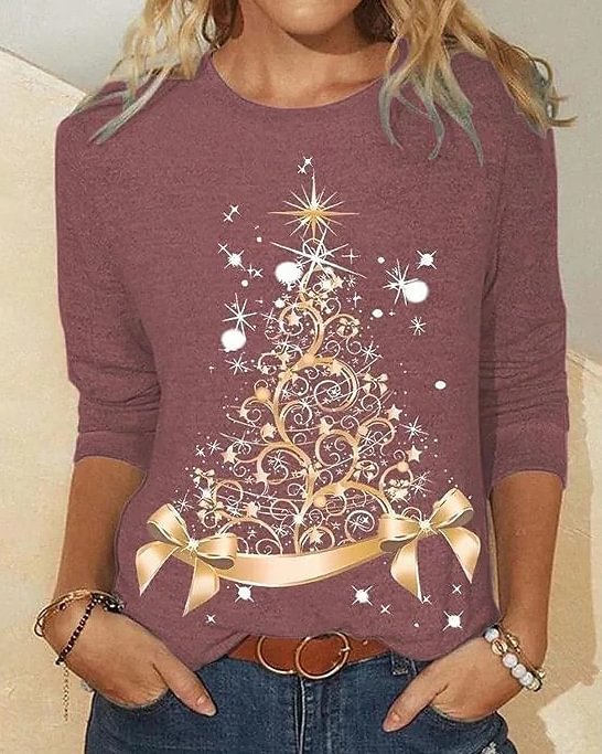 Christmas Tree Print Casual Loose Top
