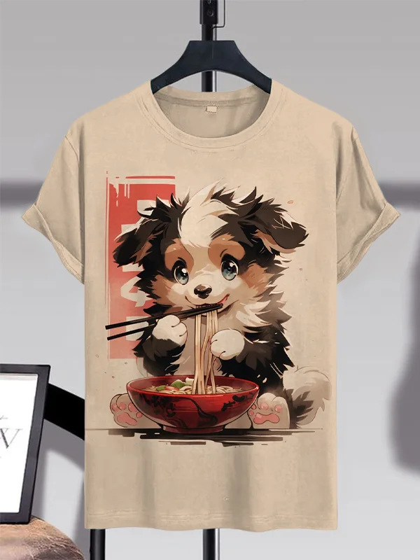 Men's Australian Shepherd Dog Ramen Print T-Shirt