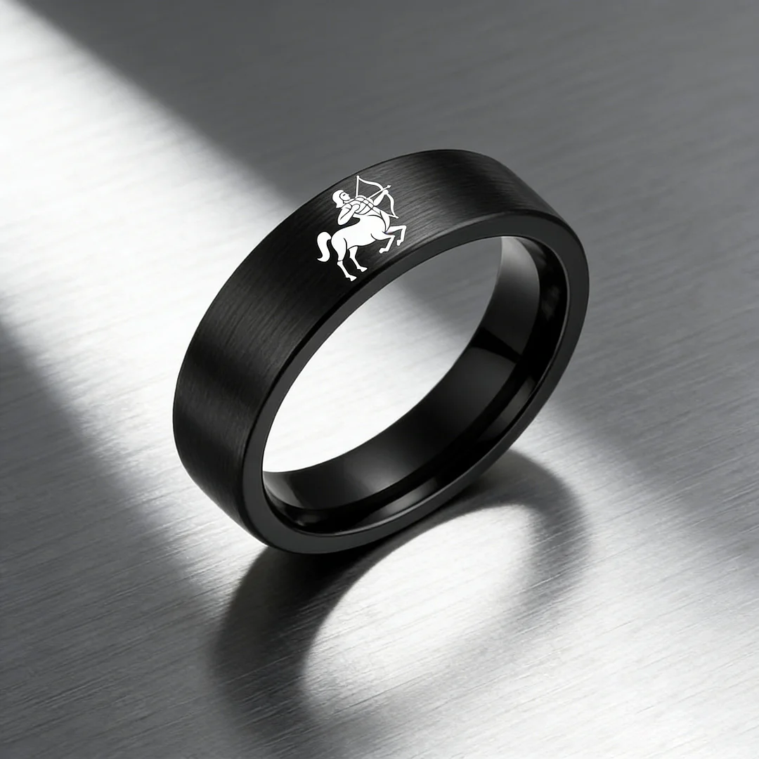 Black Tungsten Carbide Rings Flat Sagittarius Wedding Bands Flat Top Comfort Fit 4MM 6MM 8MM Width