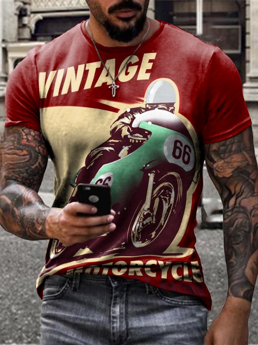 Mens Crew Neck Motorcyle Short Sleeve Tops T-shirts / [viawink] /