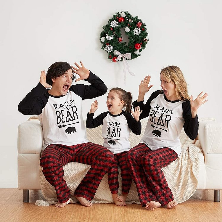 Family Bear Plaid Christmas Matching Pajamas Set