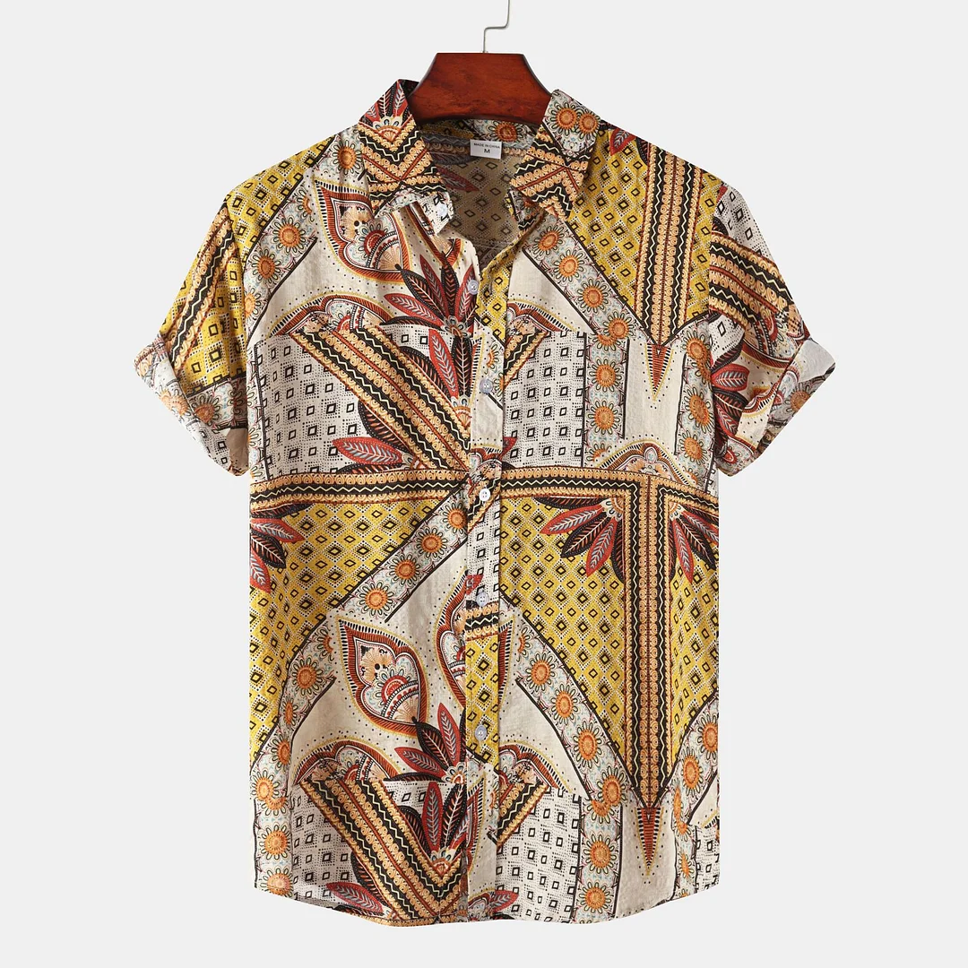 The New Print Floral Pattern Men's Short Sleeve Shirt ctolen