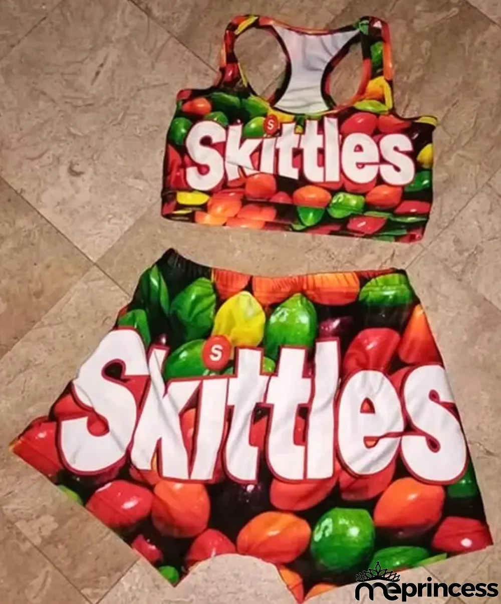 Summer Cute Print Track Vest and Shorts Set