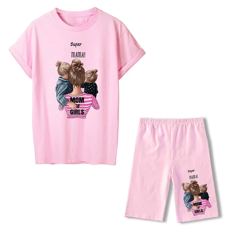 Women Two Piece Set Super Mom Tshirts & Shorts Set Summer Short Sleeve Jogging Biker Shorts Sexy Outfit For Woman Track Suit