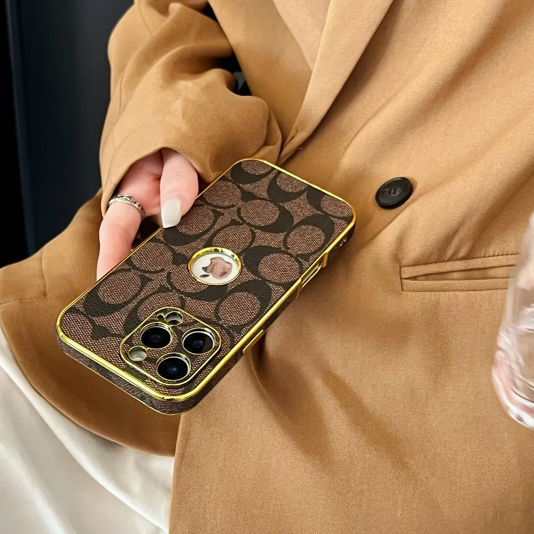 Classic Coach Signature Canvas Leather Electroplated Apple iPhone Case