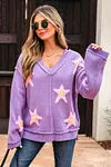 Women's Brushed Star Graphic V Neck Drop Shoulder Oversize Purple Sweater