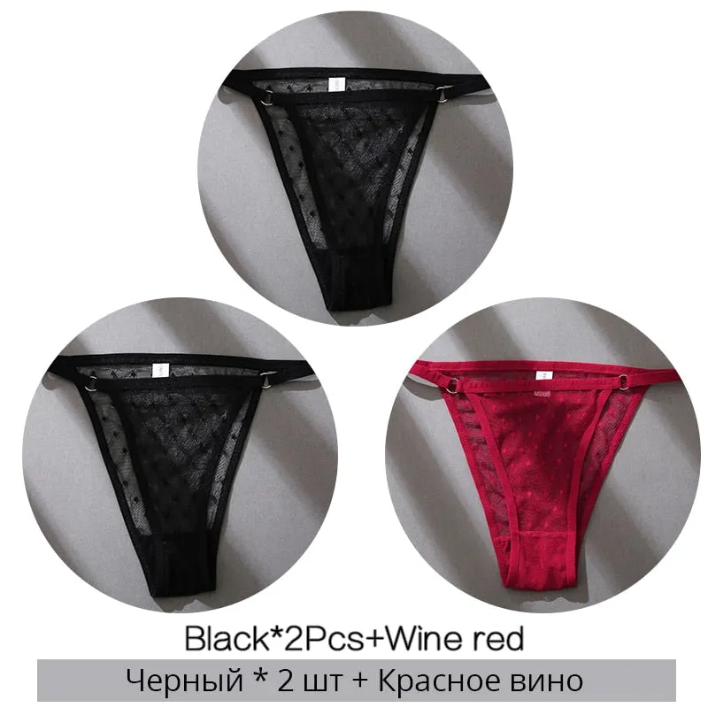 FINETOO M-2XL Sexy Panties Women Dot Lace Bikini Underpants Low Waist Lace Underwear Plus Size Panty Ladies Lingerie Girls Panty