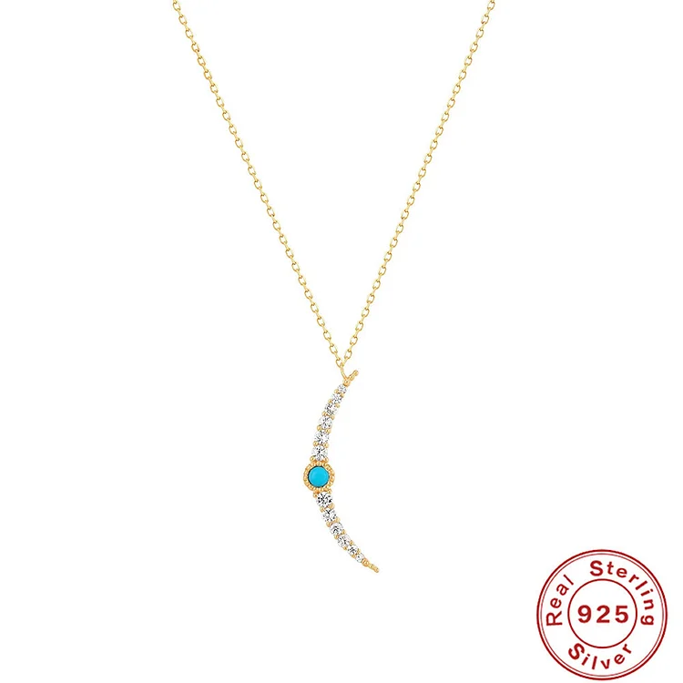 S925 Sterling Silver Turquoise Moon Fan Pendant Clavicle Chain Necklace