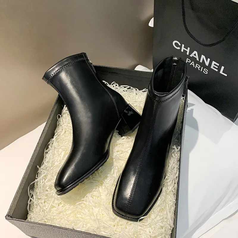 Yyvonne Head Thick And Short Boots Women's Shoes Senior Spring And Autumn With Low Cylinder Elastic Lean Women's Boots English Style Fashion Short Boots