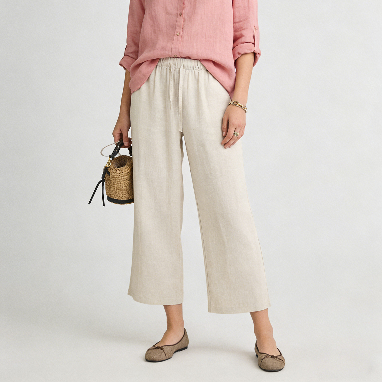 Linen Pants Women Cropped Wide Leg Length 100% Linen Trousers REAL SILK LIFE