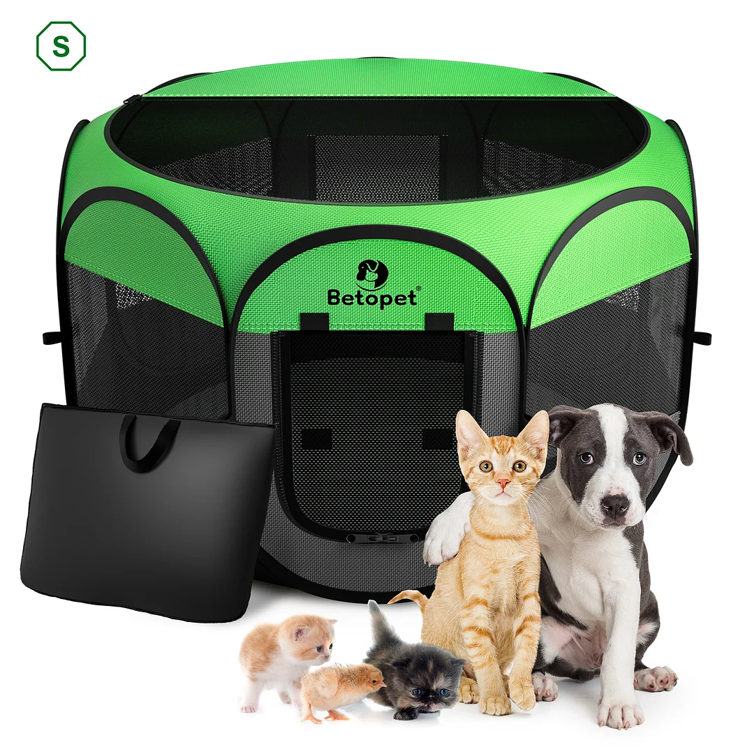 MAXLAPTER Upgraded Pet Dog Playpen for Small/Medium/Large Dogs Indoor/Outdoor, 600D Oxford Fabric Green Portable Cat Playpen Enclosed with Removable Zipper Top and Bottom（S）