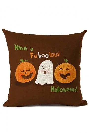 Funny Cute Cartoon Ghost Print Halloween Throw Pillow Cover Coffee-elleschic