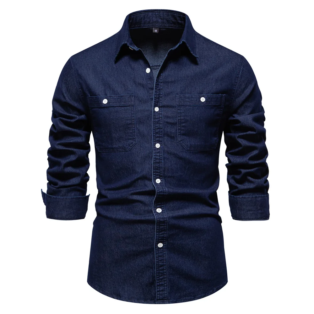 Men's Casual Solid Color Long-sleeved Denim Shirt