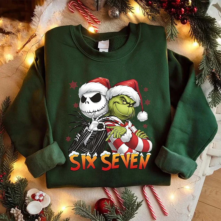 Funny Christmas Six Seven Meme Sweatshirt, Green Mean Guy Six Seven Sweatshirt, Xmas Tee