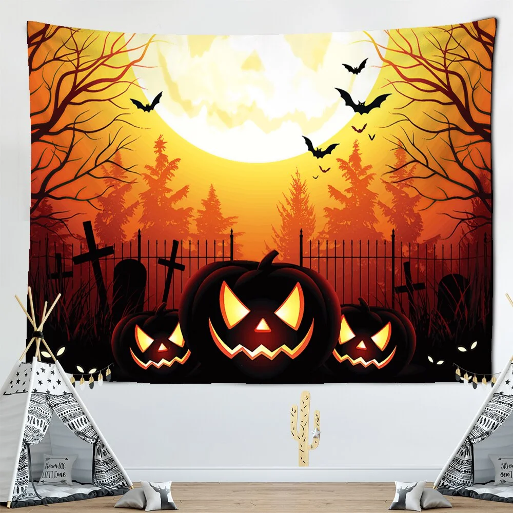 Scary Pumpkin Halloween Wall Hanging Tapestry Halloween Party Wall Cloth Tapestries Psychedelic Tapiz Witchcraft Tapestry