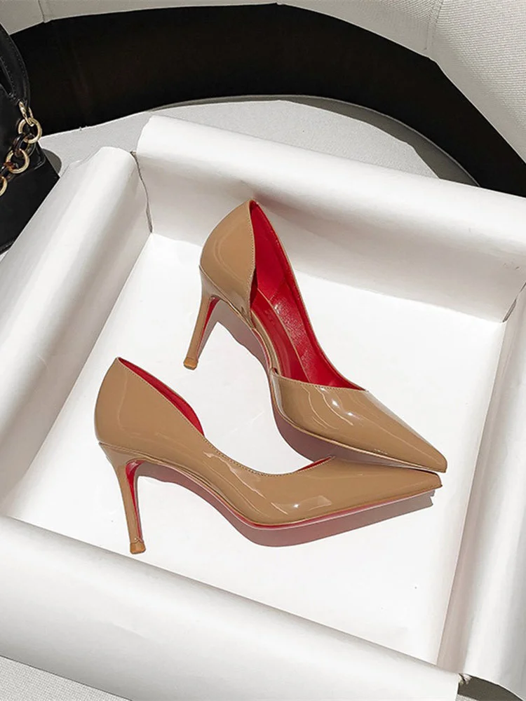 Breakj Breakj Air Red-Soled Black High-Heeled Women 2025 New Sexy Temperament Fine-Cut Sharp Leather Shallow Commuting Single Shoes