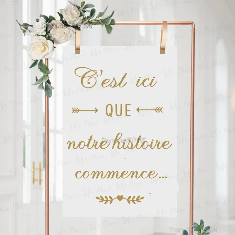 Our Story Begins Quote Vinyl Board Sticker French Pattern Wedding Decoration Art Unique Wedding Gift Mirror Vinyl Decals