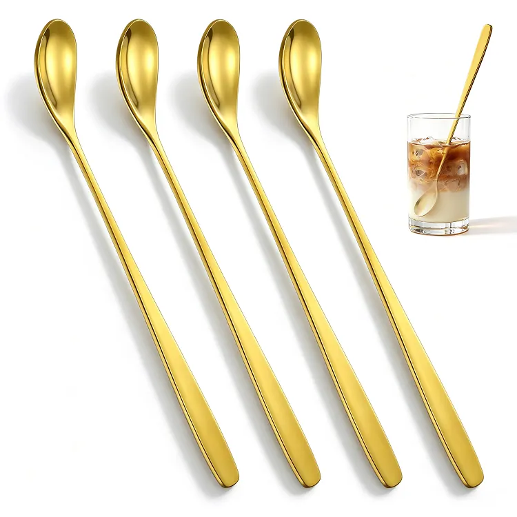 4-Piece Gold-Tone Long-Handle Stirring Spoon Set