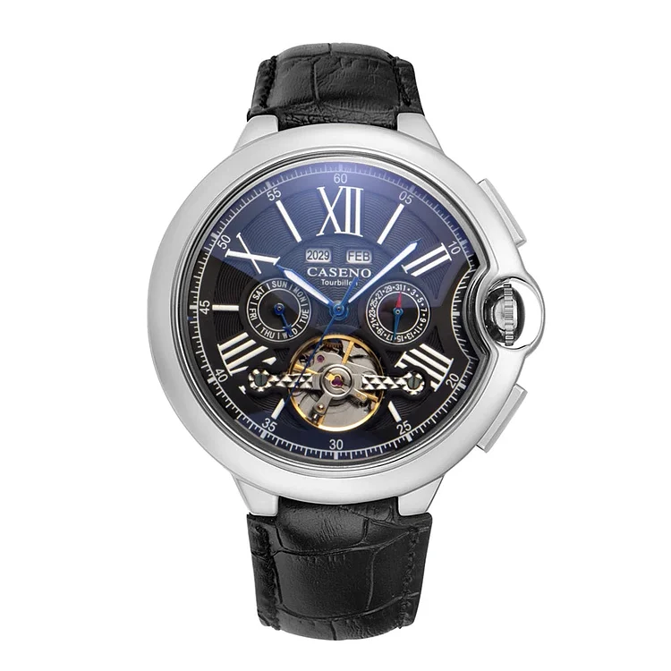 Caseno Tourbillon Business Mens Watch Automatic Multi-function Water Resistant