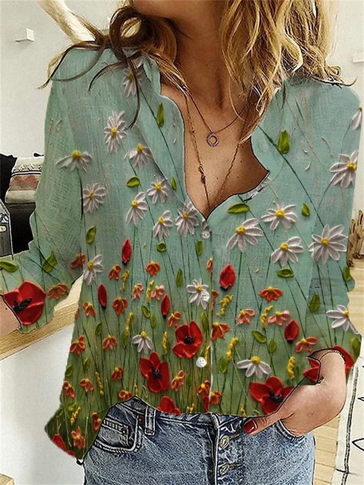 Oil Painting Daisies Long Sleeve Shirt