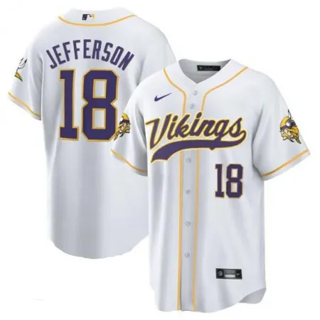 Men's Minnesota Vikings #18 Justin Jefferson White Cool Base Stitched Baseball Jersey VECJ