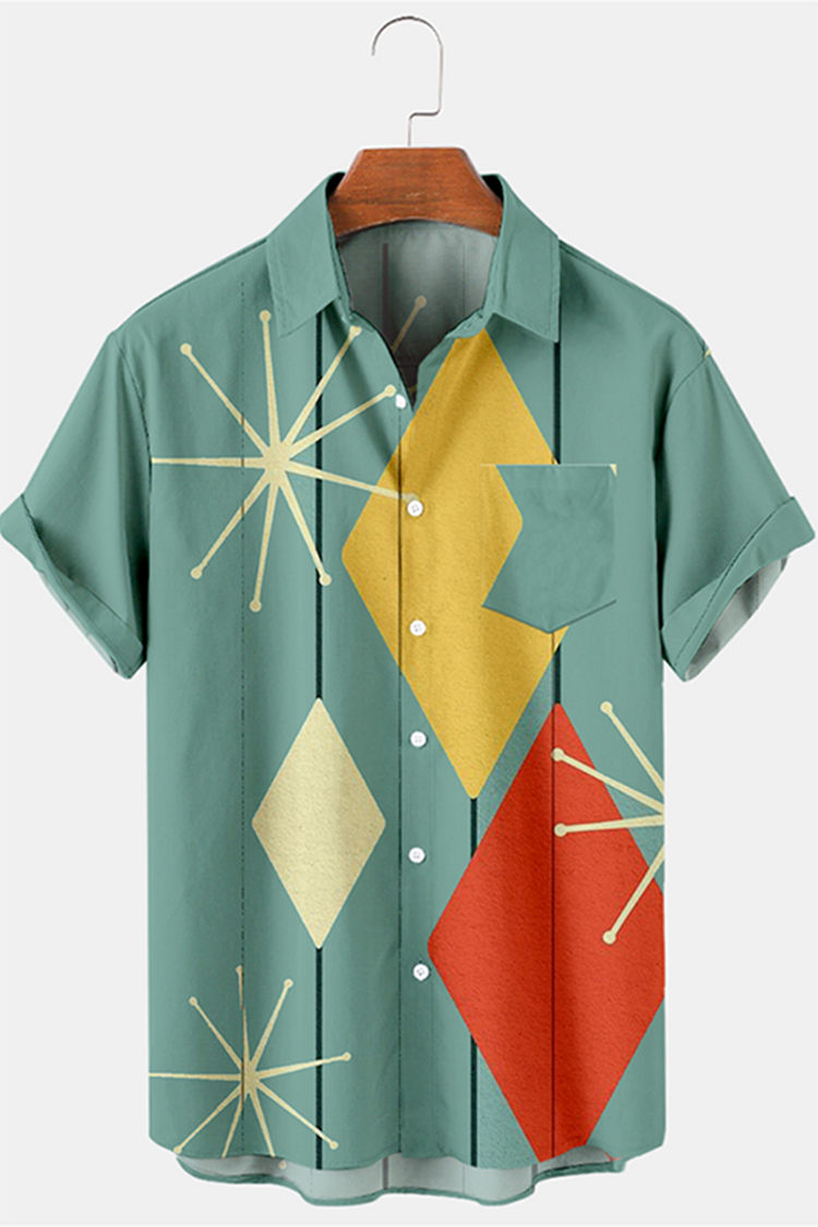 Tiboyz Blue Geometric Contrast Short Sleeve Shirt