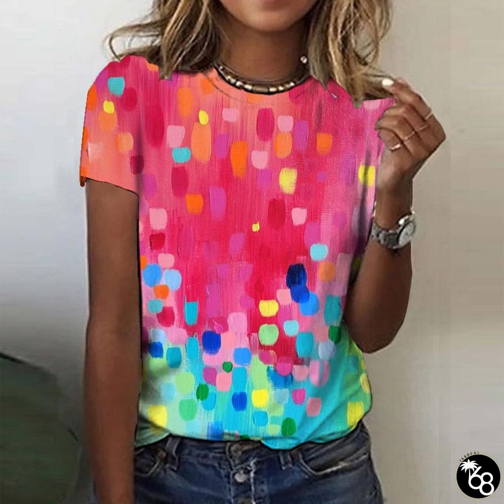 Rainbow Dot Short Sleeve Top | 168DEAL