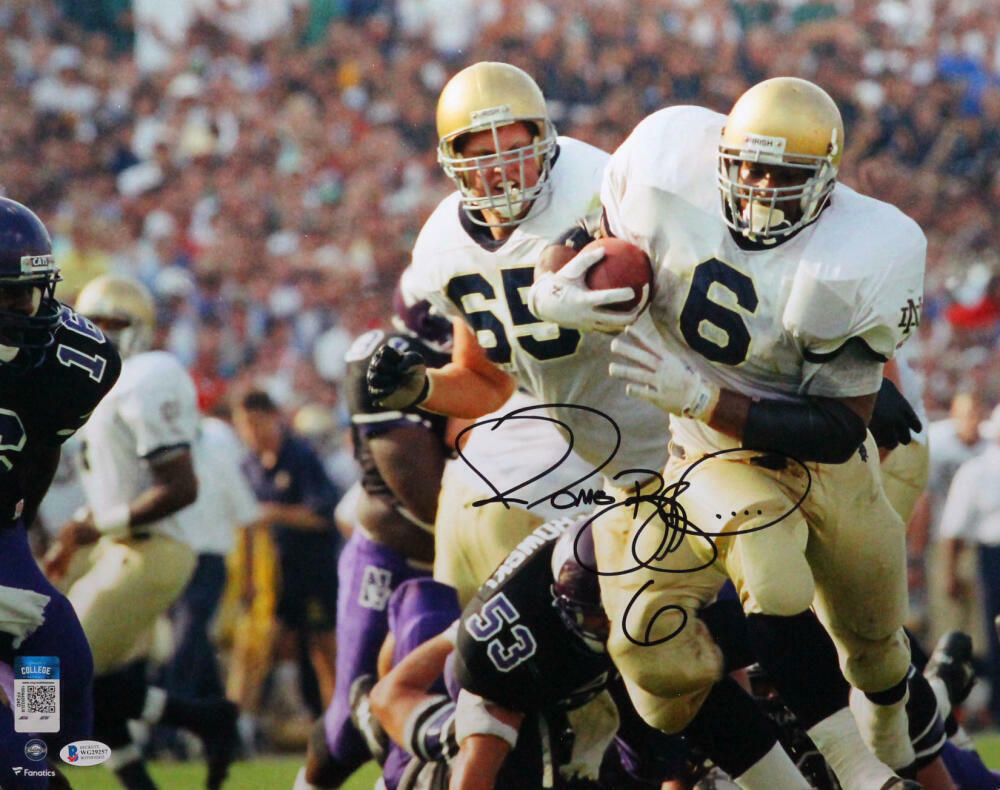 Jerome Bettis Signed Notre Dame 16x20 FP Photo Poster painting Running w/ Ball- Beckett Witness