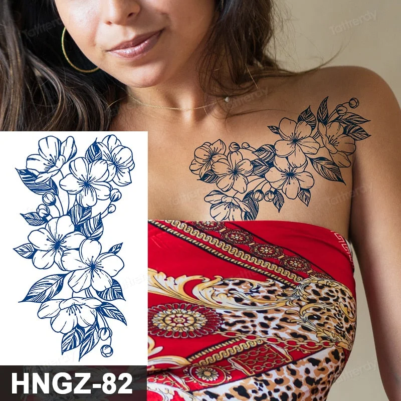 Juice Ink Tattoo Flower Rose Leaf Waterproof Temporary Bird Snake Sexy Body Arm Leg Henna Tattoo Fashion Big Fake Sleeve Sticker