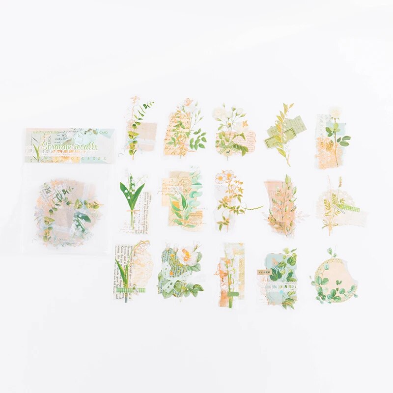 Journalsay 30 Sheets Senyu Collage Poem Series Vintage Plant Flower Bronzing PET Sticker