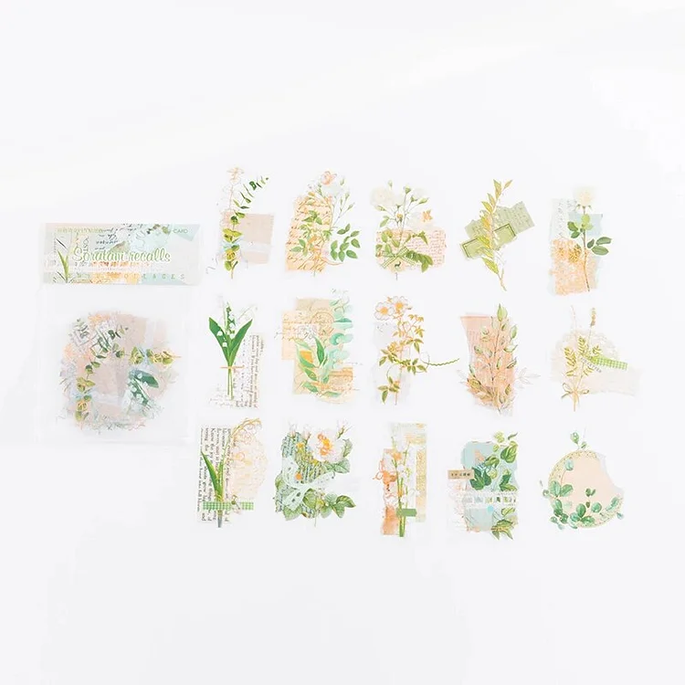 Journalsay 30 Sheets Senyu Collage Poem Series Vintage Plant Flower Bronzing PET Sticker