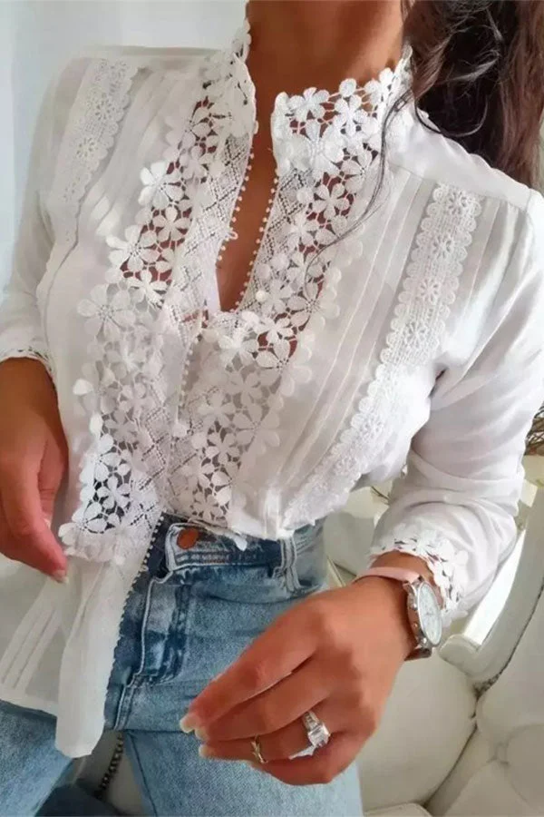 Solid Color Lace Patchwork Stunning Blouse
