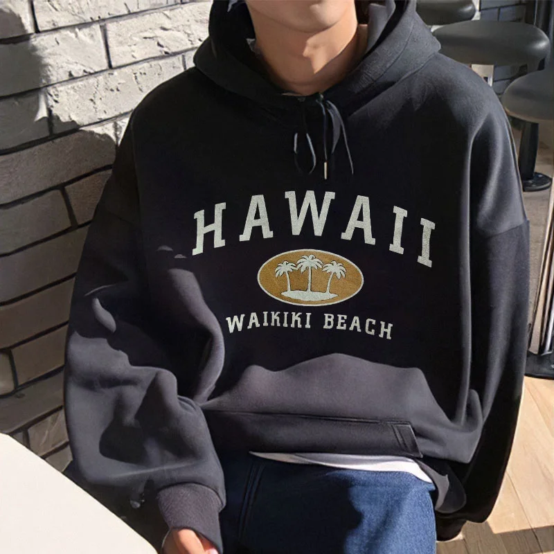 Hawwii Waikiki Beach Printed Men Casual Printed Hoodie