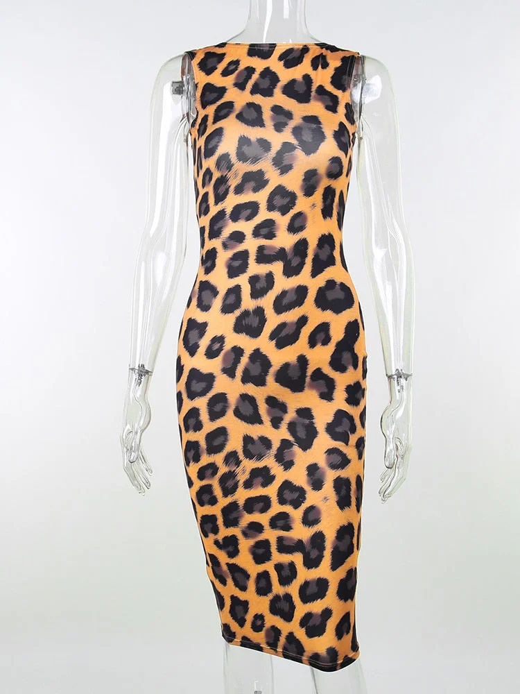 WannaThis Y2K Leopard Print Dress Women Backless O Neck Streetwear Sexy Fashion Bodycon Nightclub Tank For New Year 2022 Dresse