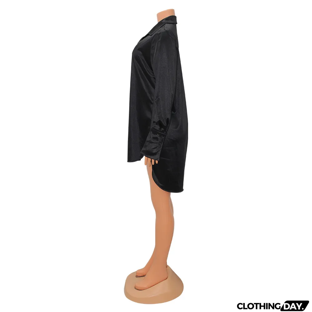 Summer Women Fashion Casual Long-Sleeved Irregular Long Shirt