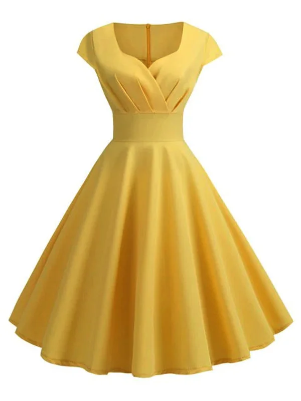 Yellow 1950s Solid Sweetheart Swing Dress