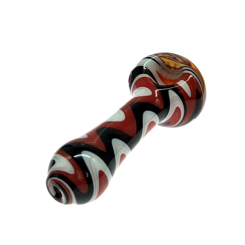 Colored Switchbacks Spoon Pipe with Honeycomb Bowl|Red White Black